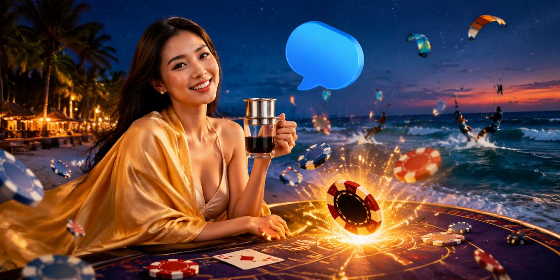 Người chơi Baccarat tại Mũi Né uống cà phê buổi sáng và kiểm tra điểm thưởng VIP trên điện thoại