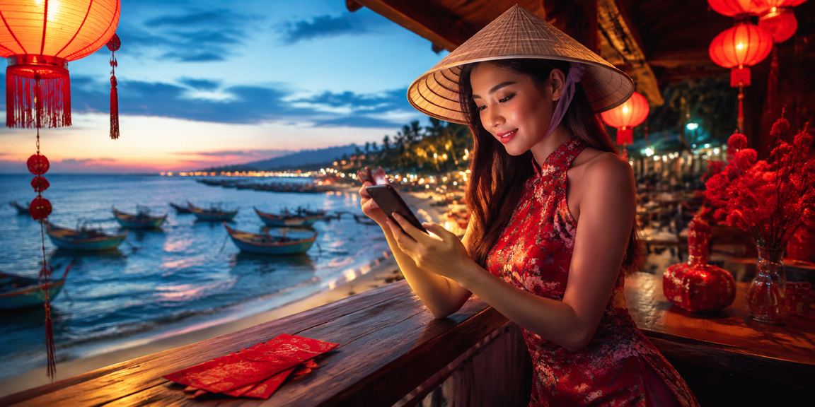 Phong bì đỏ và nón lá tại Mũi Né – biểu tượng thưởng và ưu đãi mùa lễ hội Việt Nam
